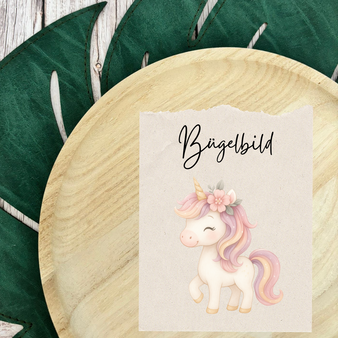 Bügelbild Einhorn Blümchen