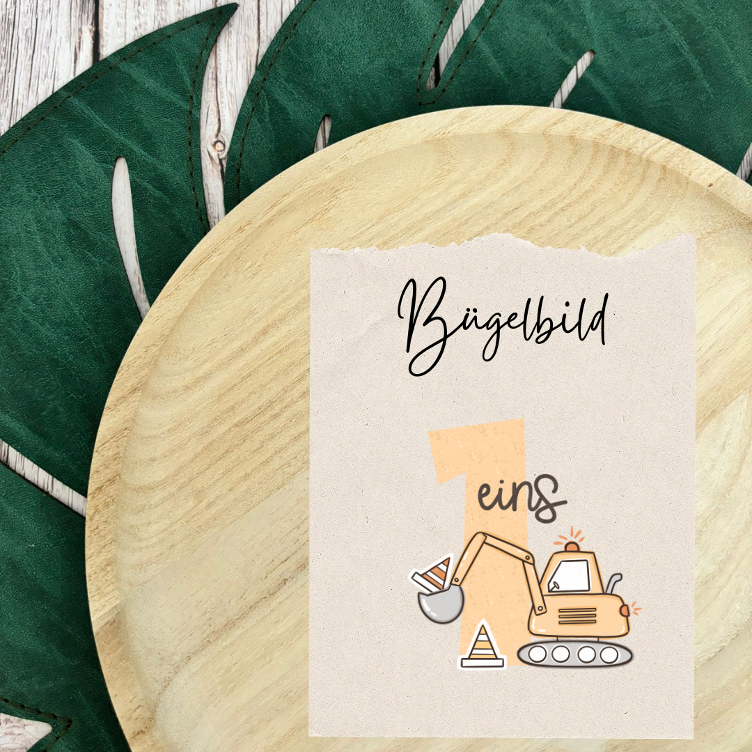 Bügelbild Geburtstagszahlen Bagger