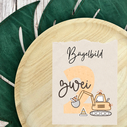 Bügelbild Geburtstagszahlen Bagger