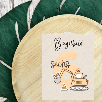 Bügelbild Geburtstagszahlen Bagger