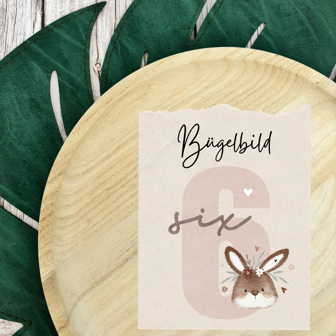 Bügelbild Geburtstagszahlen Tiere mit Blumen