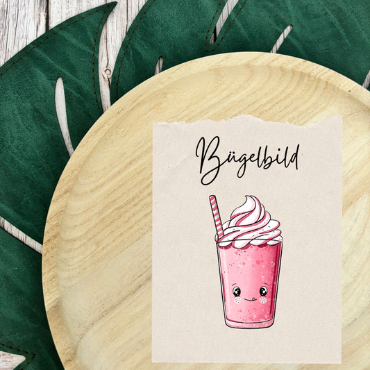 Bügelbild Erdbeershake 1